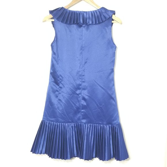 Betsey Johnson NEW Royal Blue Coquette Satiny Pleated Neck Hem Wool Blend 2 NWT - Picture 3 of 12